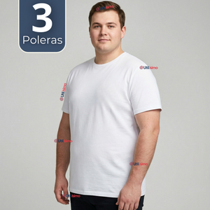 Pack 3 Camisetas Poleras Algodón Primera Capa Manga Corta Blanco Hombre