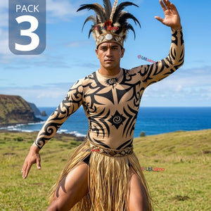 Pack 3 Poleras Tatuaje Falso Efecto Piel Hombre Rapa Nui Baile Pascuense