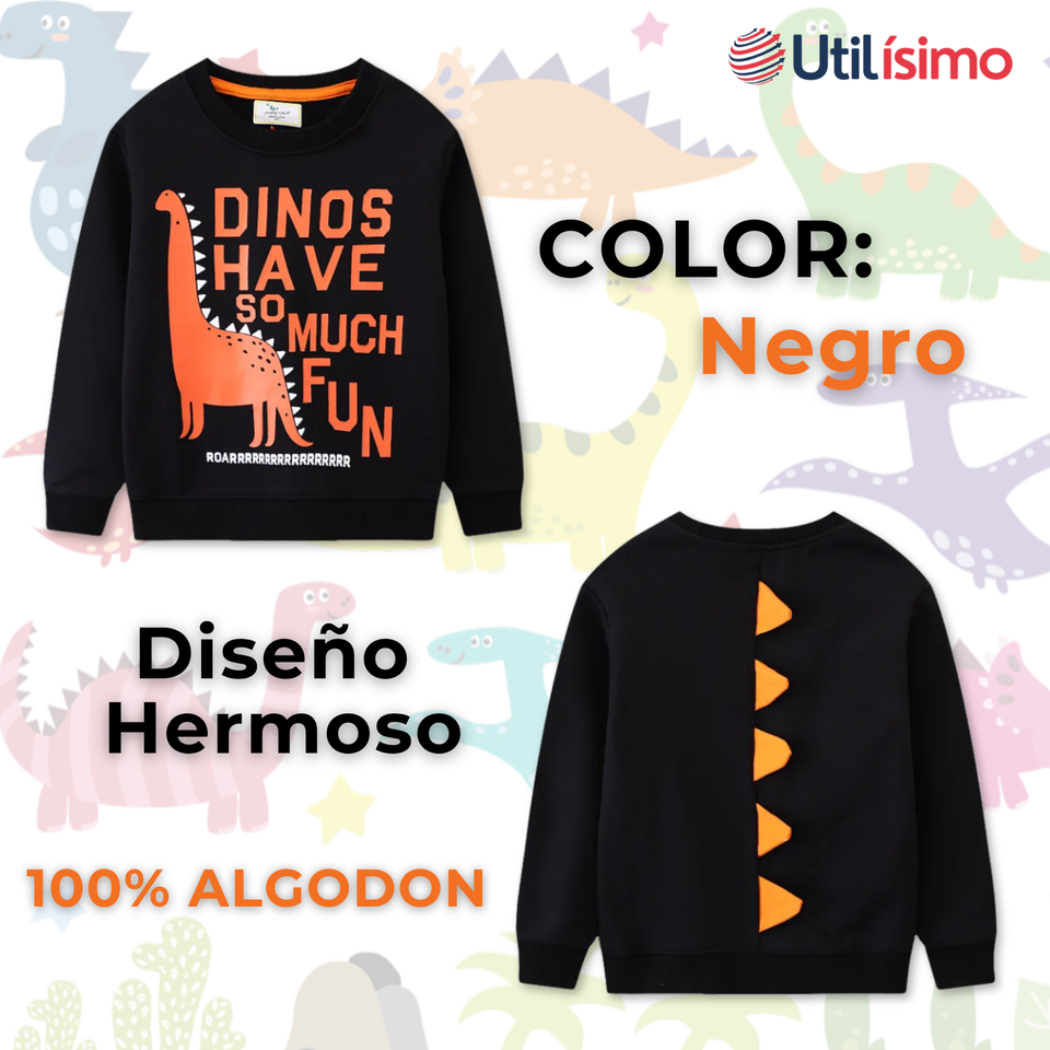 Polerón Algodón Cuello Redondo Niño Negro Dinosaurio