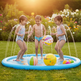 Alfombra De Agua Piscina A Chorros Cascada Niños Color Celeste 170cm