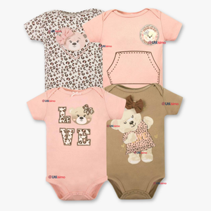 Pack 4 Bodys Niña Manga Corta Tedmimak 100% Algodón Baby Bear