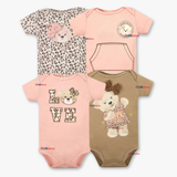 Pack 4 Bodys Niña Manga Corta Tedmimak 100% Algodón Baby Bear
