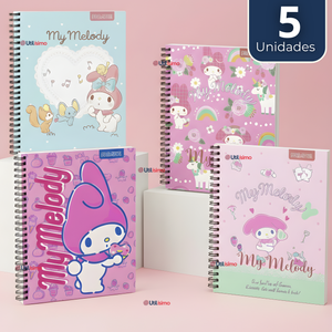 Pack 5 Cuadernos Universitarios My Melody 100 Hojas Proarte Diseño Surtido