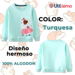 Polerón Algodón Cuello Redondo Niña Turquesa Hámster