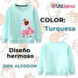 Polerón Algodón Cuello Redondo Niña Turquesa Hámster