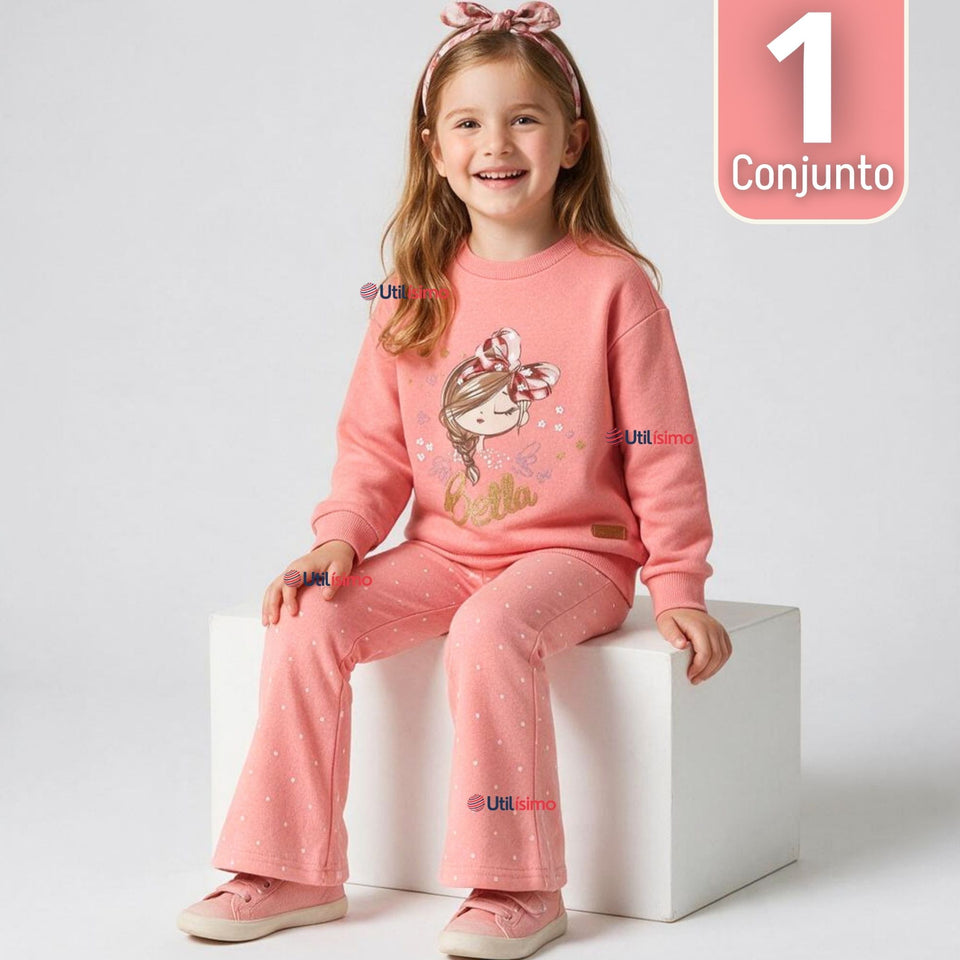 Conjunto 2 Piezas Polerón y Pantalón Palazzo 100% Algodón Tedmimak Niña Beautiful pink