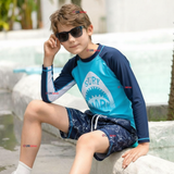 Traje de Baño Manga Larga Pantalón Corto 2 Piezas Corte Split Niño 3 a 9 años Blue Shark