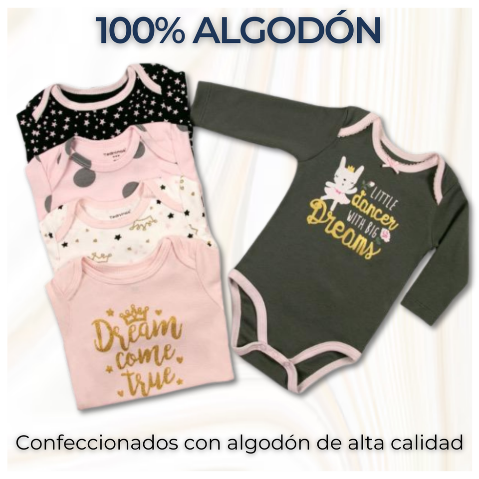 Pack 5 Bodys Bebé Niña Manga Larga Tedmimak 100% Algodón