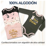 Pack 5 Bodys Bebé Niña Manga Larga Tedmimak 100% Algodón