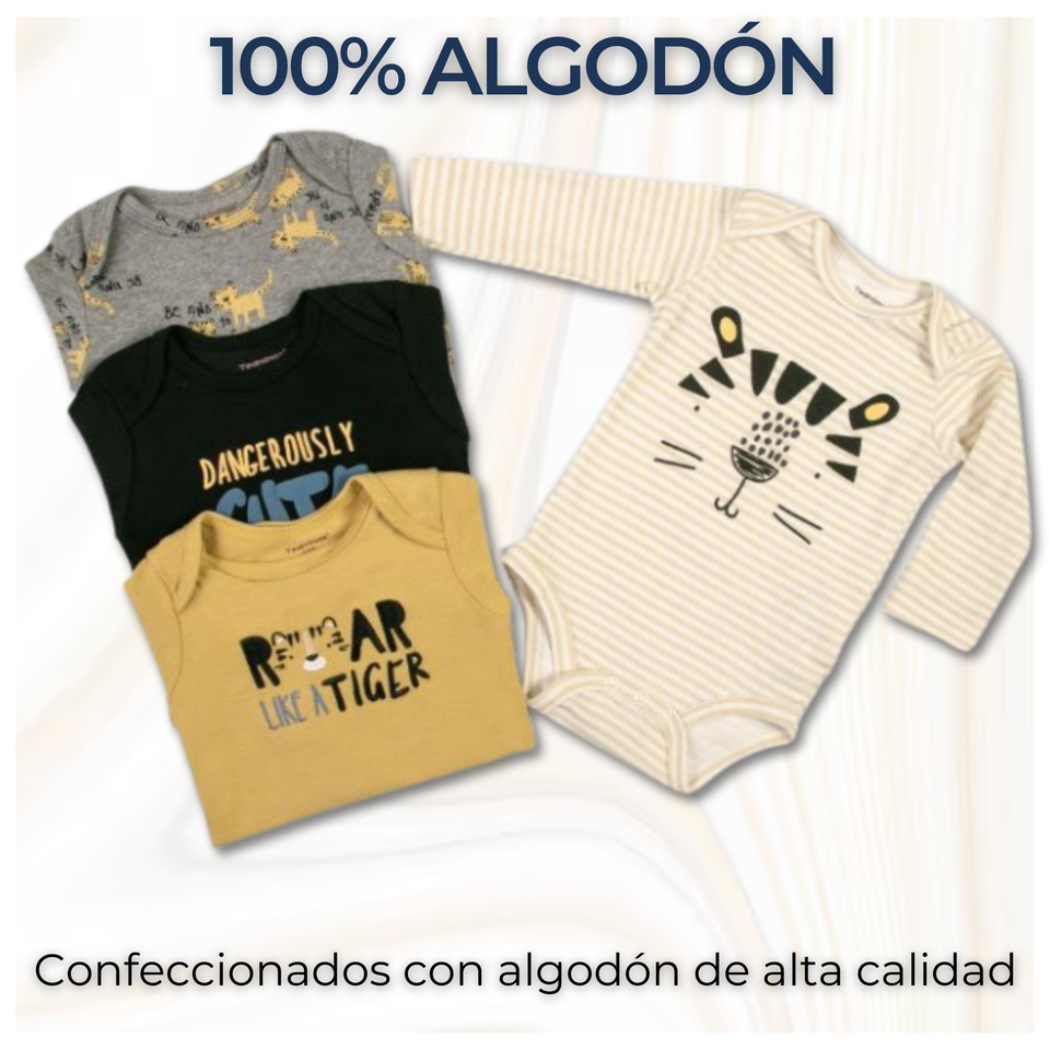Pack 4 Bodys Bebé Niño Manga Larga Tedmimak 100% Algodón