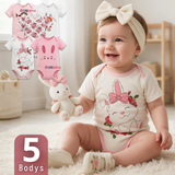 Pack 5 Bodys Manga Corta %100 Algodón Tedmimak Niña Pink Bunny