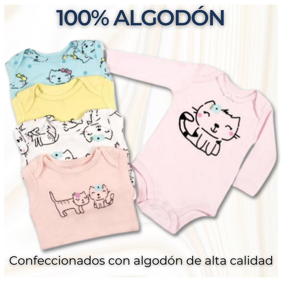 Pack 5 Bodys Bebé Niña Manga Larga Tedmimak 100% Algodón