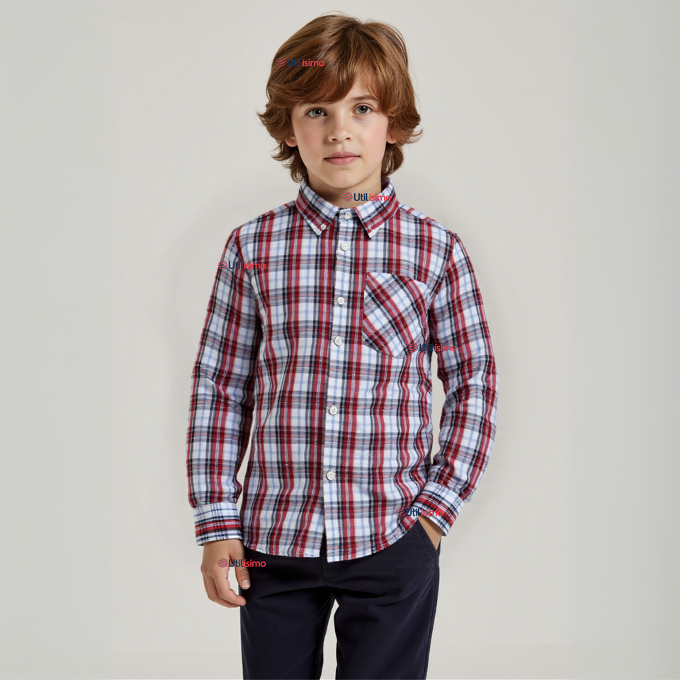 Camisa Huaso Cuadrillé Cuadro Manga Larga 100% Algodón Azul Blanco Casual