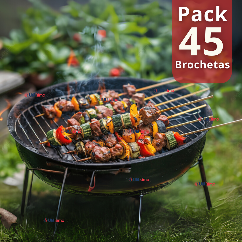 Pack 45 Piezas Brochetas Para Anticuchos Pinchos Bambú Palillos 30cm
