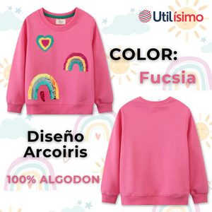 Polerón Cuello Redondo Niña Fucsia Arcoiris
