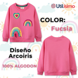 Polerón Cuello Redondo Niña Fucsia Arcoiris