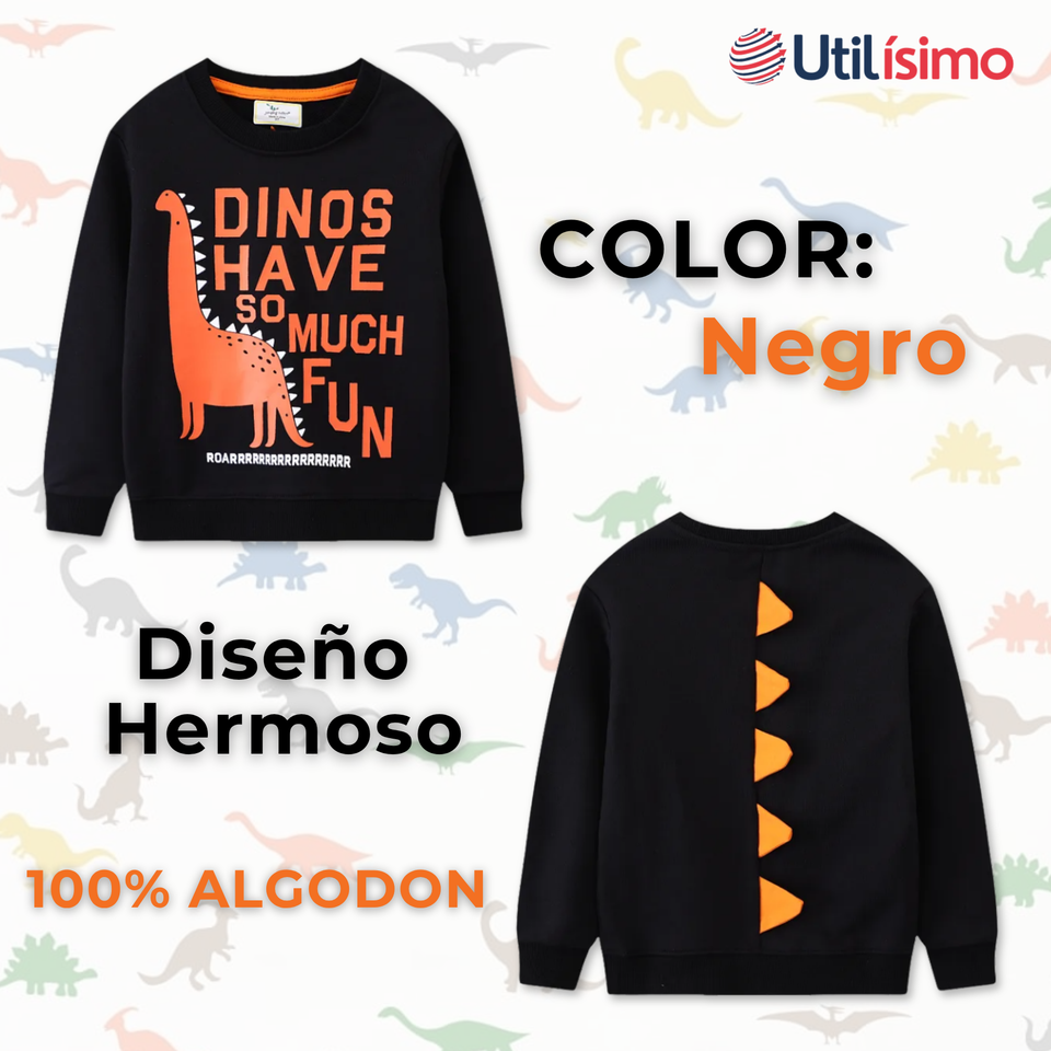 Polerón Algodón Cuello Redondo Niño Negro Dinosaurio