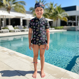 Traje de Baño Enterito Cremallera Manga Larga Con Gorro Niña 1 a 6 años Black