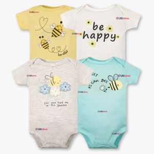 Pack 4 Bodys Niña Manga Corta Tedmimak 100% Algodón Little bee