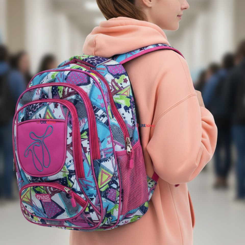 Mochila Escolar Con Estuche 43cm Tela Oxford Impermeable Niña