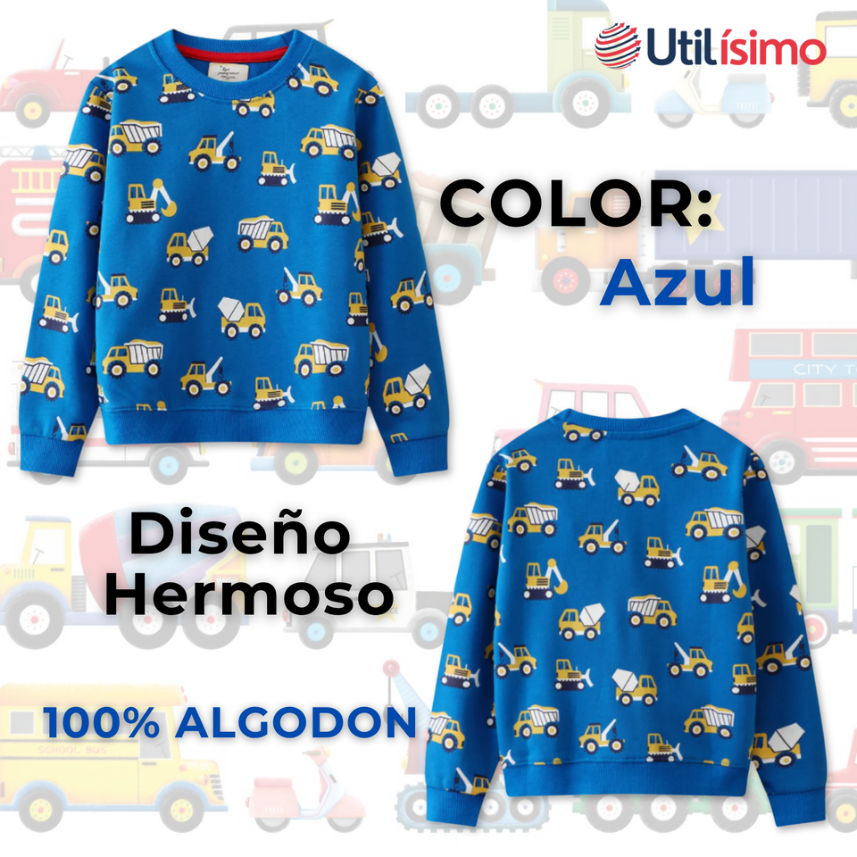 Polerón Algodón Cuello Redondo Niño Azul Claro Grúa