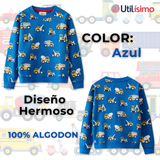 Polerón Algodón Cuello Redondo Niño Azul Claro Grúa