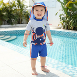 Traje de Baño Con Gorro Pantalón Corto Manga Corta 3 Piezas Corte Split Niño 1 a 5 años Blue Octopus