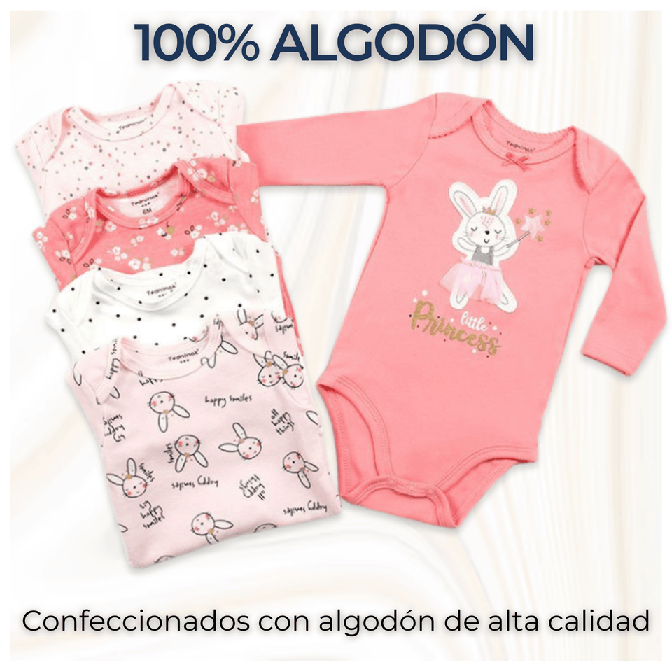Pack 5 Bodys Bebé Niña Manga Larga Tedmimak 100% Algodón