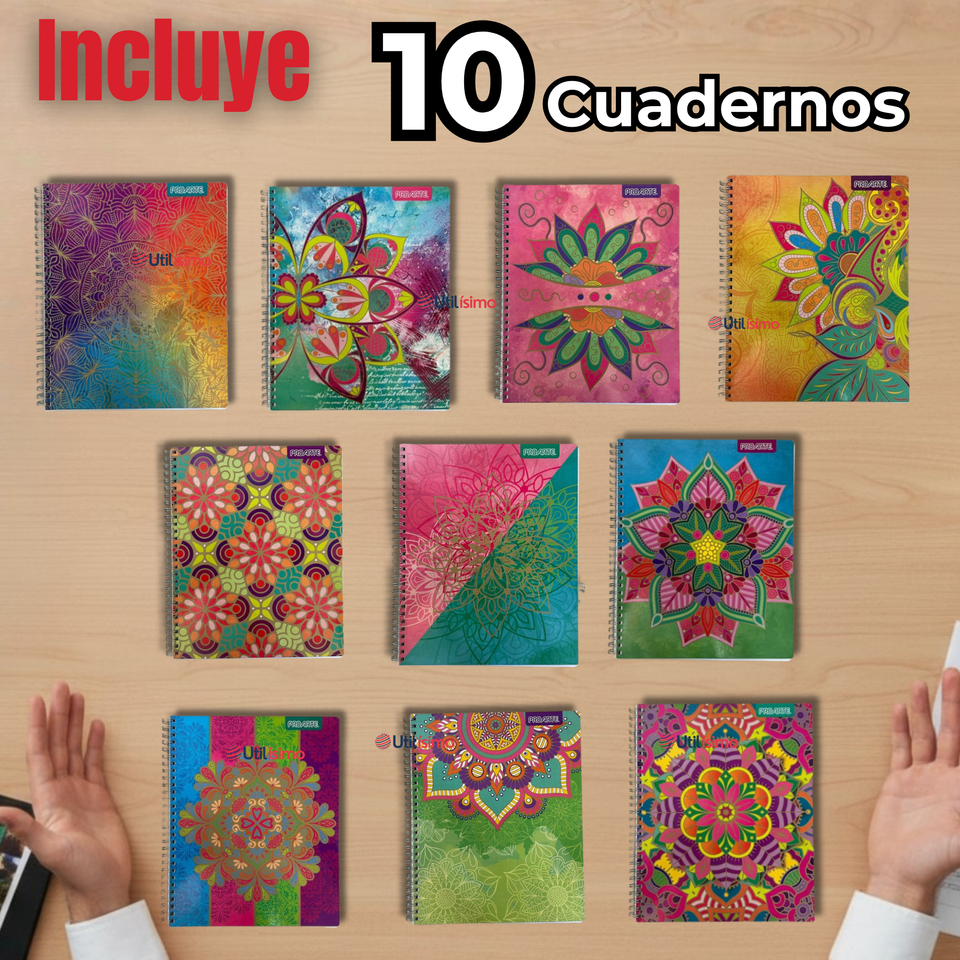 Pack 10 Cuadernos Universitario Mandalas Proarte 7mm 100 hojas Diseños Surtidos