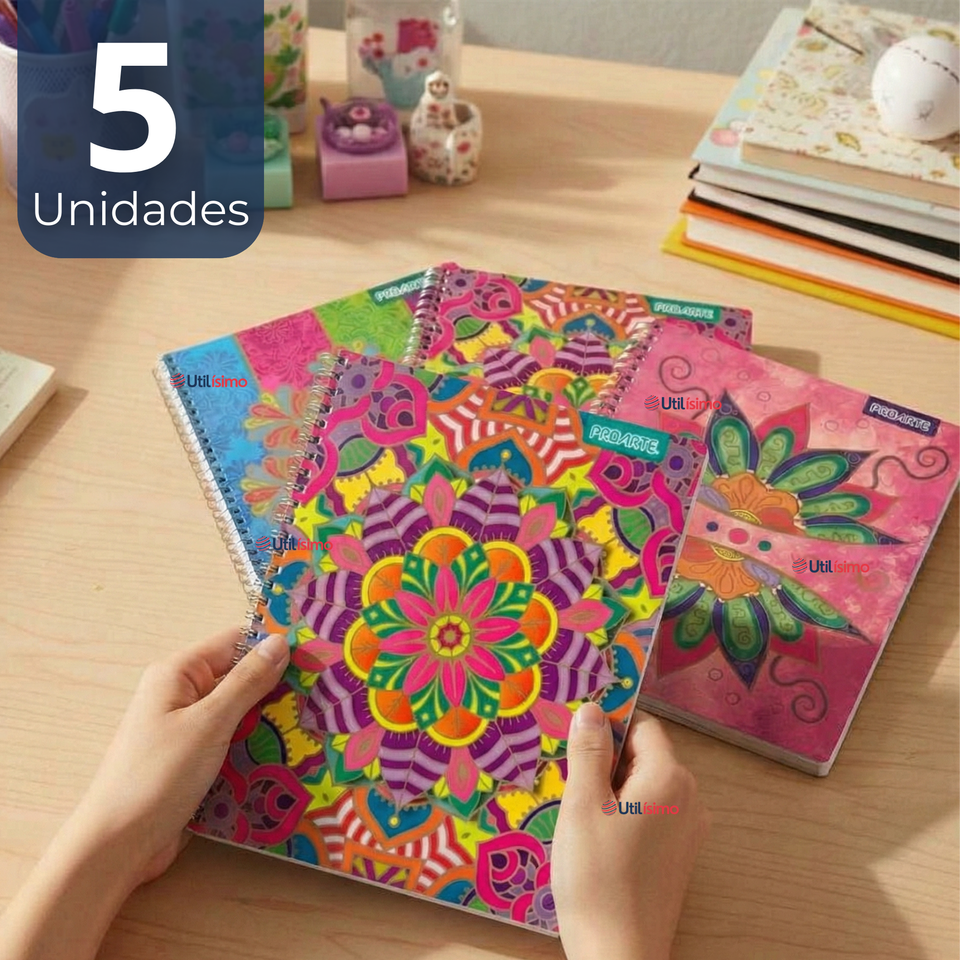 Pack 5 Cuadernos Universitario Mandalas Proarte 7mm 100 hojas Diseños Surtidos