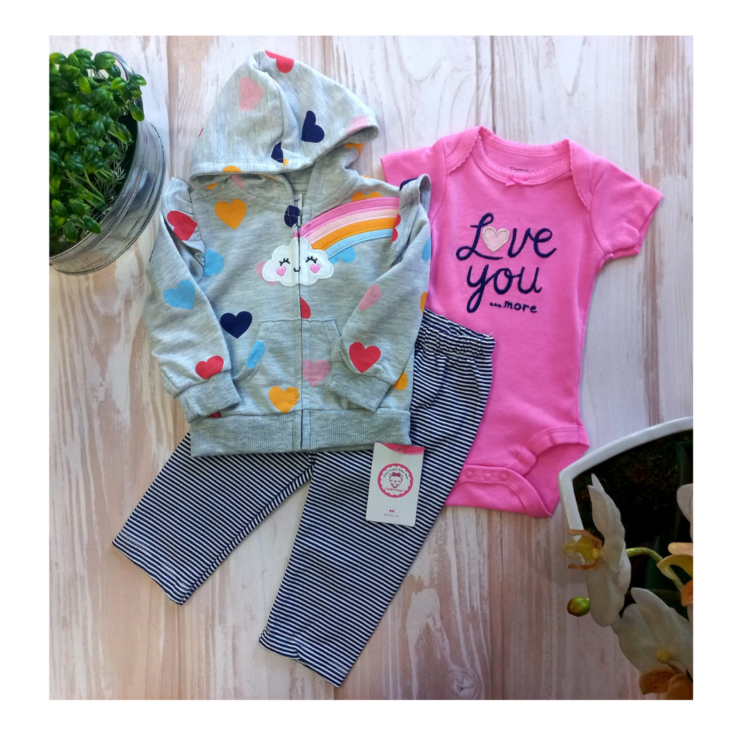 Conjunto Bebe Niña Pack 3 Piezas Poleron Pantalón Body Tedmimak Love You