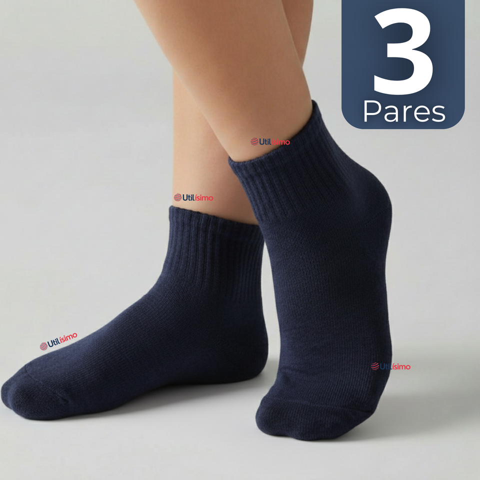 Pack 3 Pares Calcetines Tobilleras Cortos Algodón Color Azul Niña y Niño