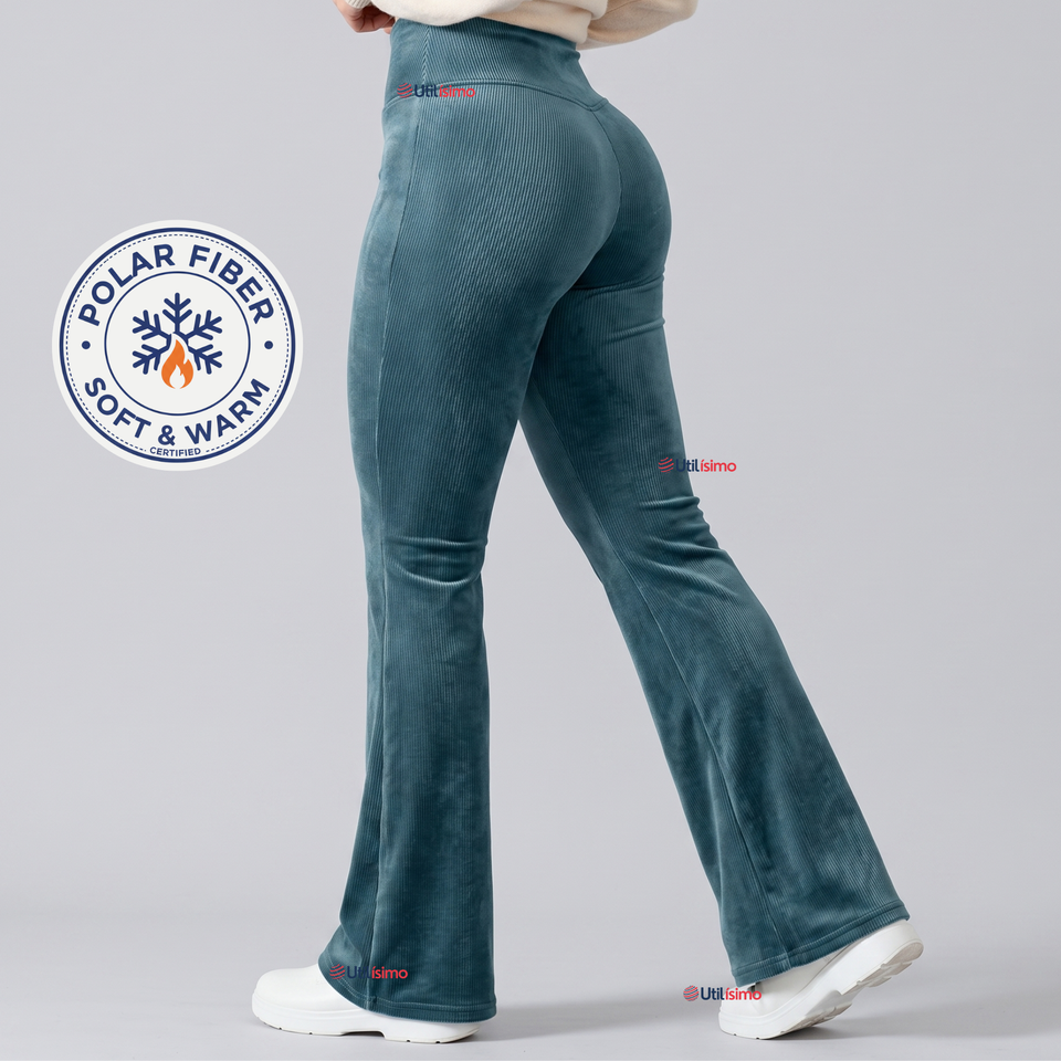 Pantalón Cotelé Palazzo Polar Con Chiporro Elasticado Térmico Verde Agua