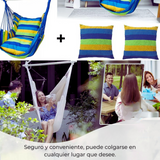 Silla Hamaca Colgante Columpio Con Dos Almohadas Para Jardin Azul Verde