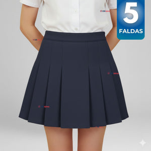 Pack 5 Faldas Escolar Color Azul Uniforme Para Niñas
