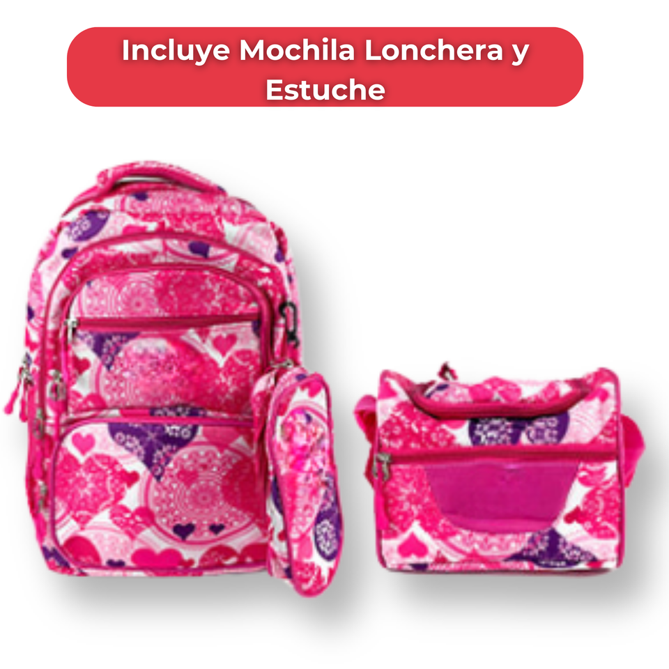 Mochila Con Lonchera Y Estuche 45CM Diseños Variados Niña