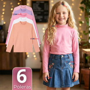 Pack 6 Poleras Camisetas Bambú Cuello Beatle Primera Capa Manga Larga Colores Surtido Niña
