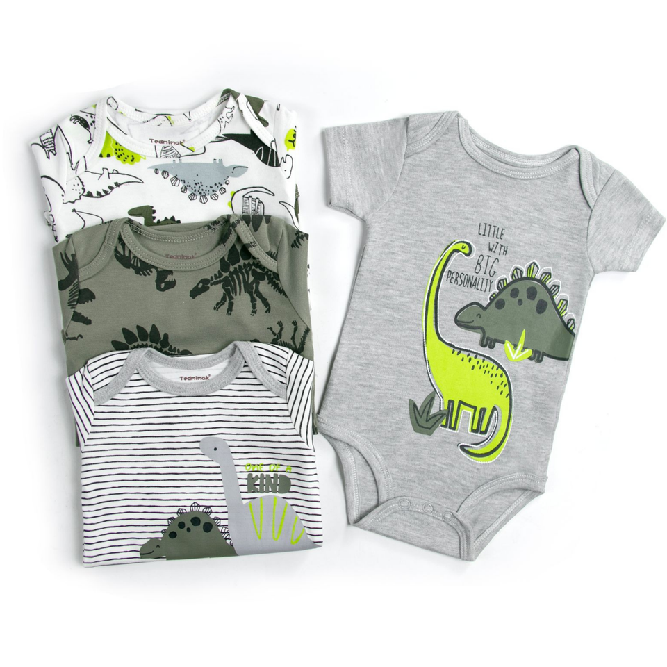 Pack 4 Unidades Extensor Body Bebé +Pack 4 Bodys Algodón Niño Manga Corta Dinosaurios Animados