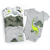 Pack 4 Unidades Extensor Body Bebé +Pack 4 Bodys Algodón Niño Manga Corta Dinosaurios Animados