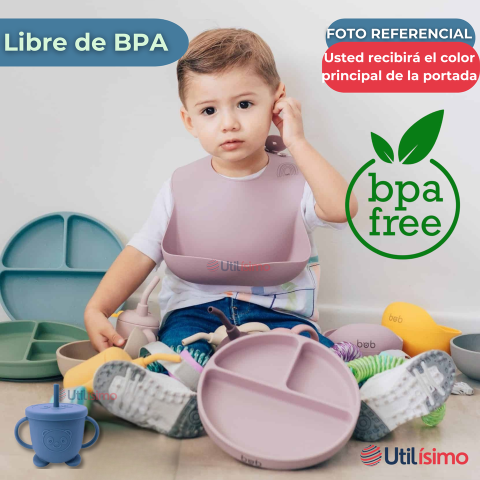 Set De Alimentación Bebé Silicona Con Vaso 5 Piezas Libre BPA