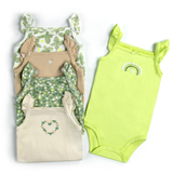 Pack 5 Unidades Extensor Body Bebé +Pack 5 Bodys Algodón Niña Sin Mangas Verde Mariposas