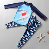 Traje de Baño Manga Larga Pantalón Largo 2 Piezas Corte Split Niño 3 a 11 años Blue Shark