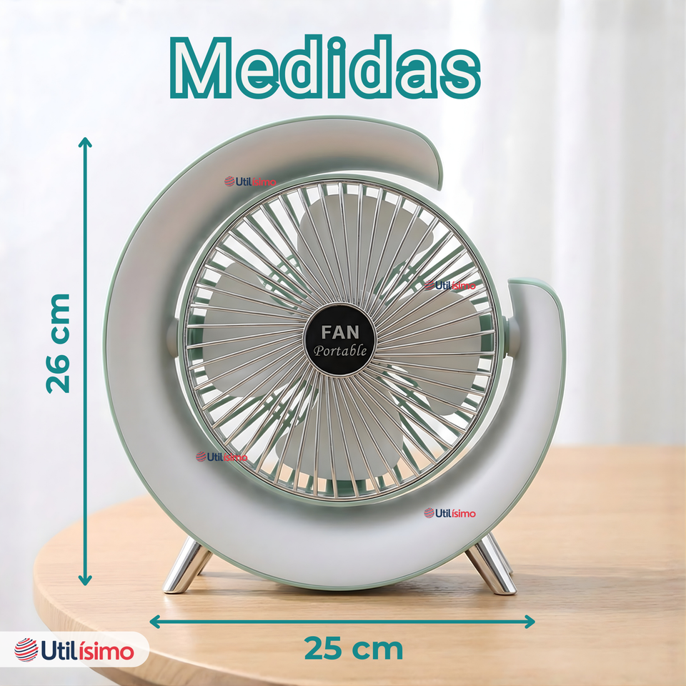 Mini Ventilador Portátil De Mesa Con Luz Led Recargable USB Verde Agua
