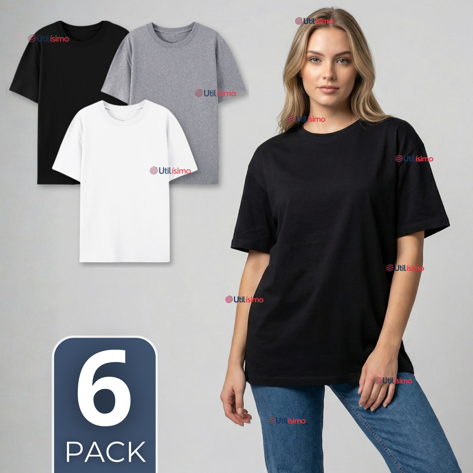 Pack 6 Camisetas Poleras 100% Algodón Básica Lisa Elástica Mujer Colores Surtidos