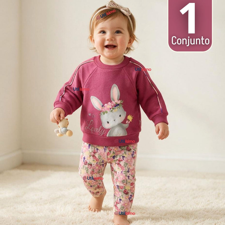 Conjunto 2 Piezas Polerón y Buzo 100% Algodón Tedmimak Bebé Niña Lovely