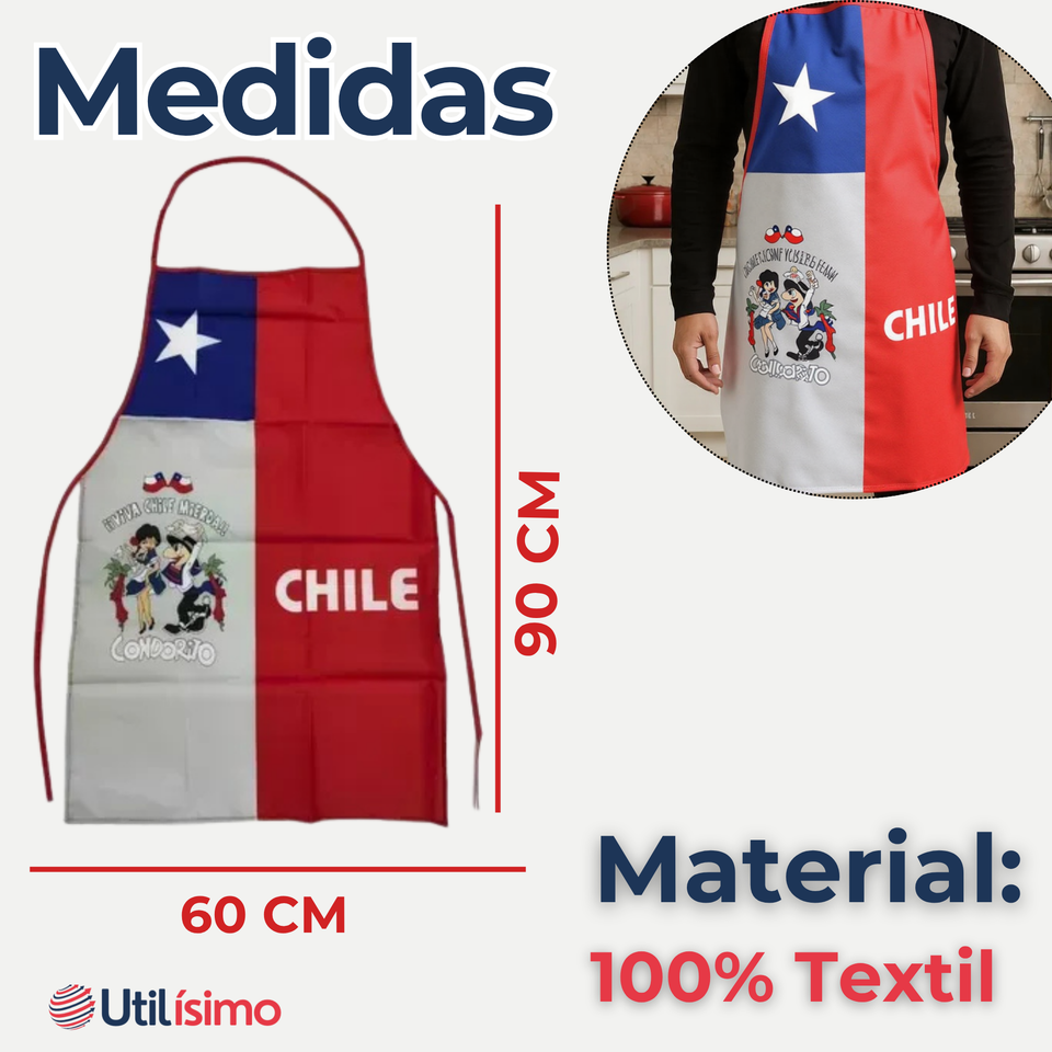 Delantal Cocina Chile Fiestas Patrias Bandera Chilena 60X90 CM Condorito