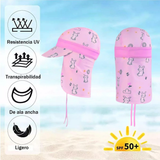 Gorro para el Sol con Solapas Protección UV Niñas de 1 a 10 Años Rosa Conejito