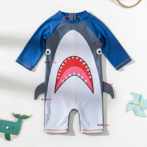 Traje de Baño Enterito Con Cremallera Manga Larga Niño 2 a 6 años Gray Shark