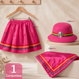 Traje Nortino Niña 3 piezas Fucsia Baile Típico Fiestas Patrias