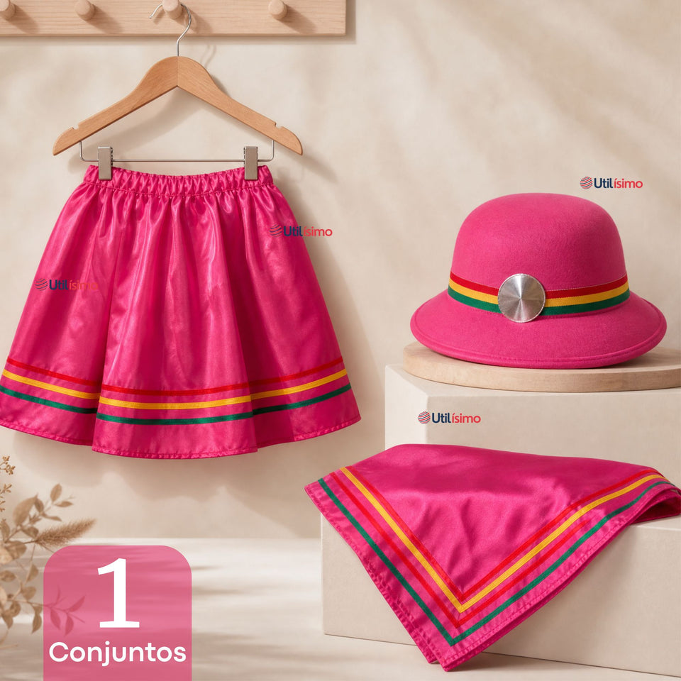 Traje Nortino Niña 3 piezas Fucsia Baile Típico Fiestas Patrias
